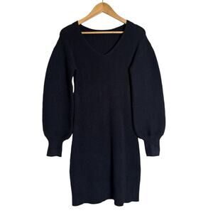 Balloon Sleeves Women Stretch Ribbed Knit Sweater Dress Size XL Black NWOT